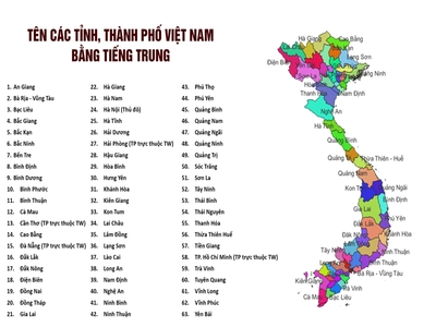Tên 63 các tỉnh, thành phố của Việt Nam bằng tiếng Trung